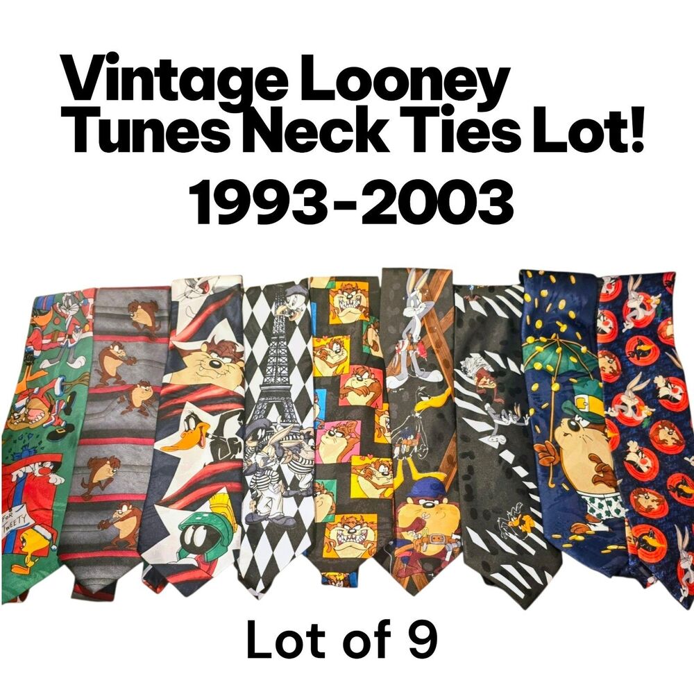 LOONEY TUNES MANIA Vtg 93-03 Neck Ties 9pc Lot Bugs Taz Daffy Tweety Sylvester
